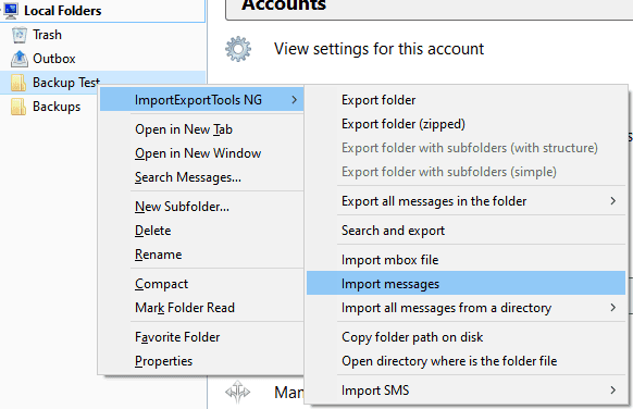 right click to import messages thunderbird