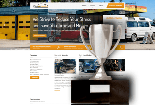 Auto Repair Shop Website with Trophy Overlaid
